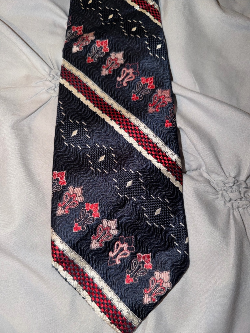 Dior Navy Tie with Red and Cream Paisley Stripes